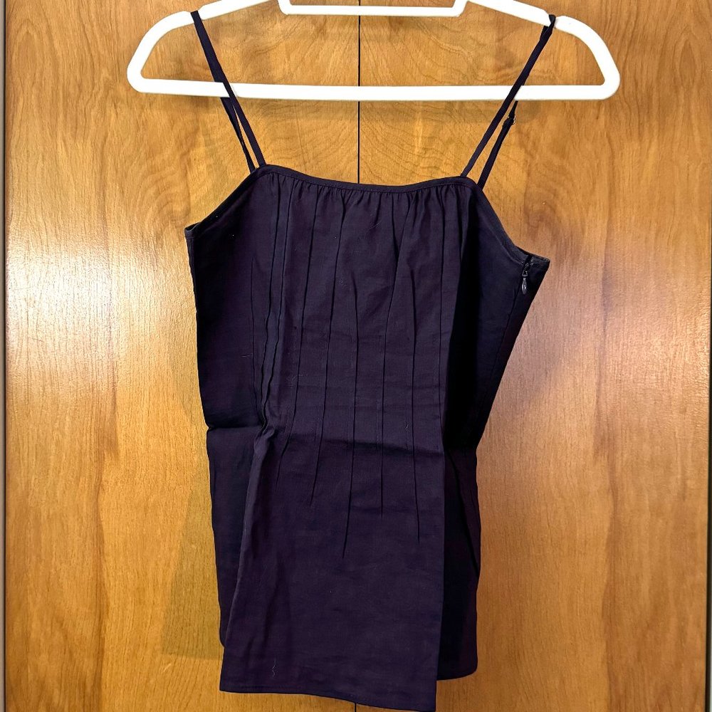 Theory Dark Purple Camisole SZ Small Lightweight Linen Fitted Adjustable Violet